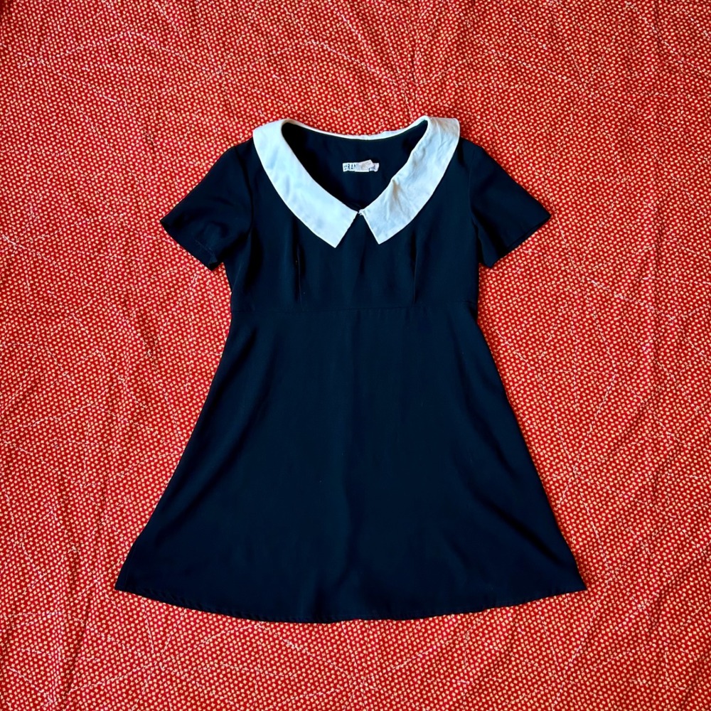 Vintage Rampage Black Mini Dress White Peter Pan Collar Short Sleeve 90s Twee